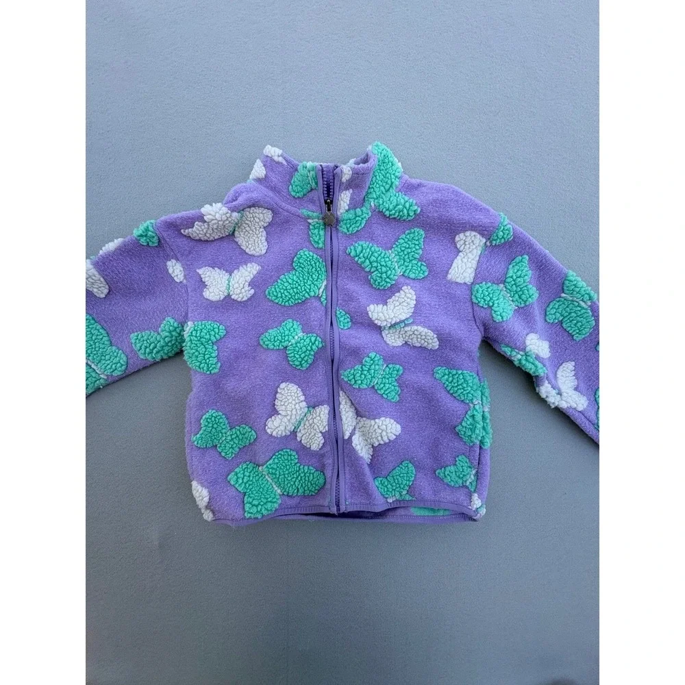 Lucky Brand Girls Purple Butterfly Fleece Zip Jacket Mint Green Sherpa‎ Size 7/8